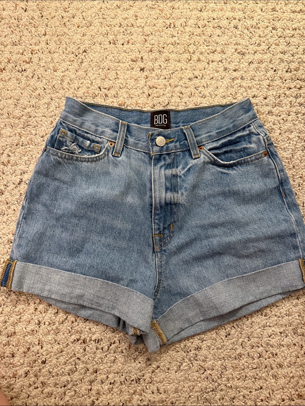 BDG Light Wash High-Rise Cuffed Denim Shorts